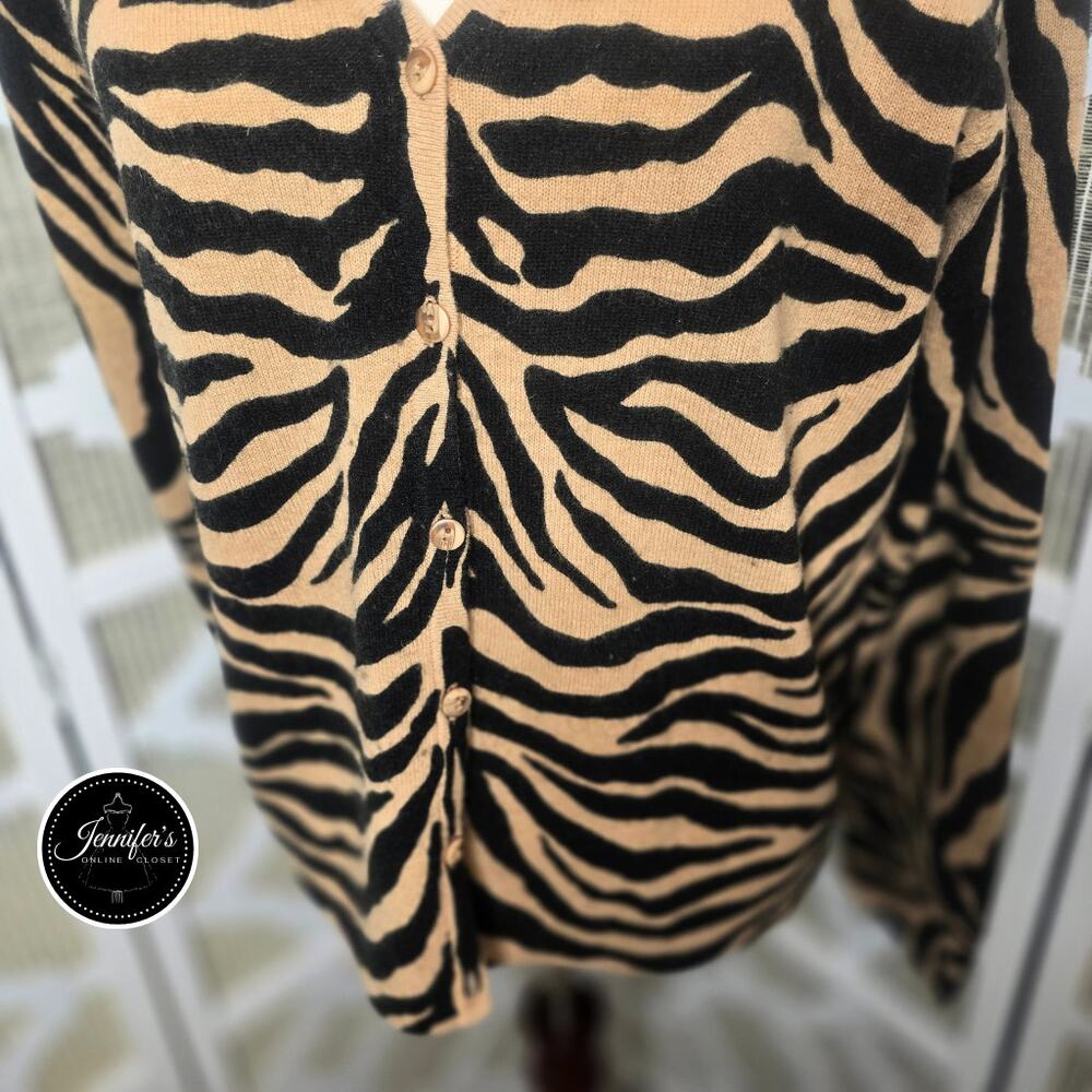Nina Leonard Dress Black & Tan Lambswool Angora Animal Print Cardigan Size M - Picture 4 of 8